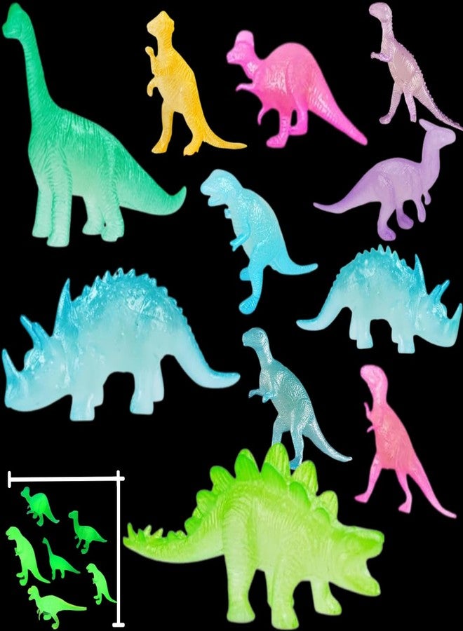 DURAZO Glow in Dark Dinosaur Toys, 11 Pieces Multi-Coloured Set, Party Favours and Classroom Prizes for Kids 3+ Years, Multicolour and Multishape Dino Toys - Image 1